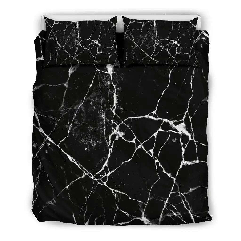 Black White Natural Marble Print Duvet Cover Bedding Set