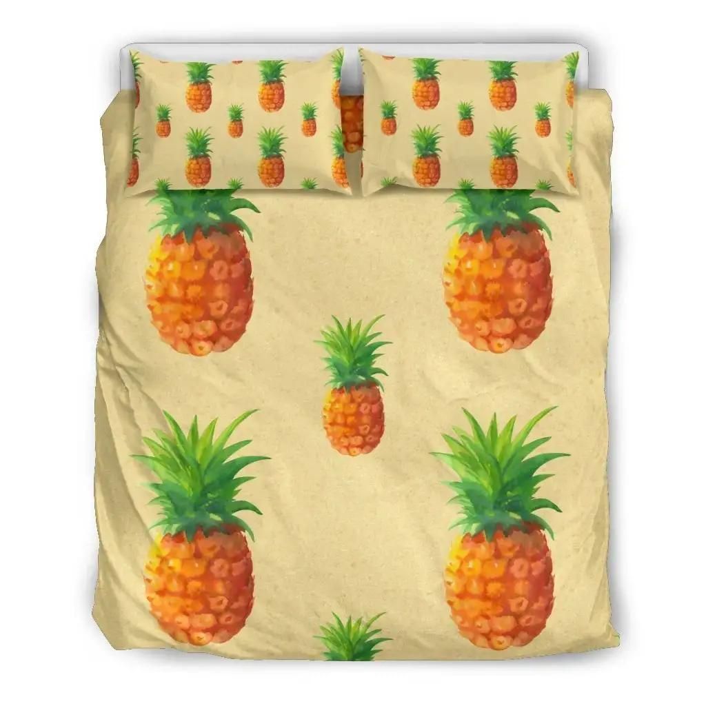 Beige Watercolor Pineapple Pattern Print Duvet Cover Bedding Set