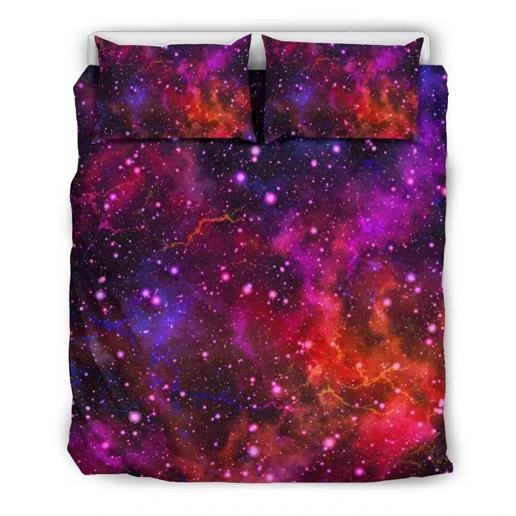 Purple Dark Galaxy Space Print Duvet Cover Bedding Set
