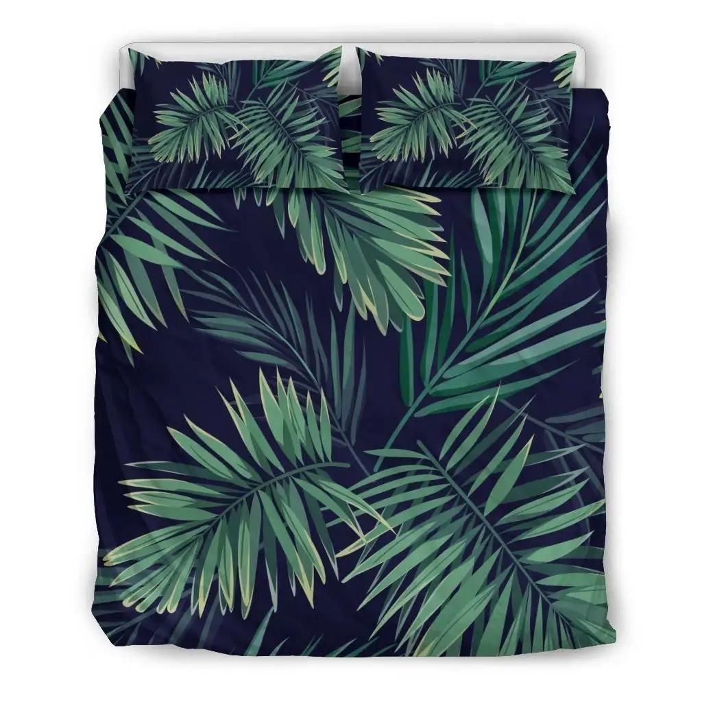 Dark Tropical Palm Leaf Pattern Print Duvet Cover Bedding Set