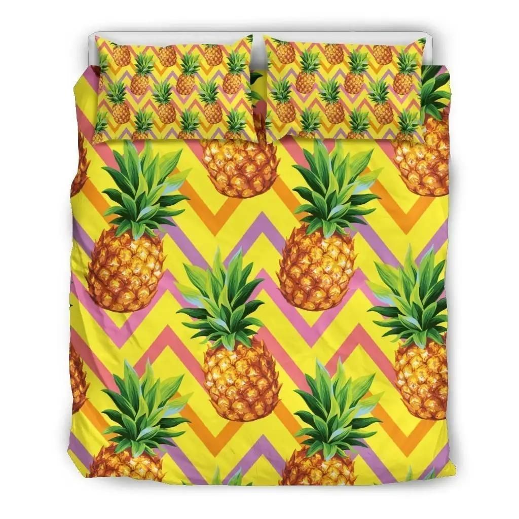 Pastel Zig Zag Pineapple Pattern Print Duvet Cover Bedding Set