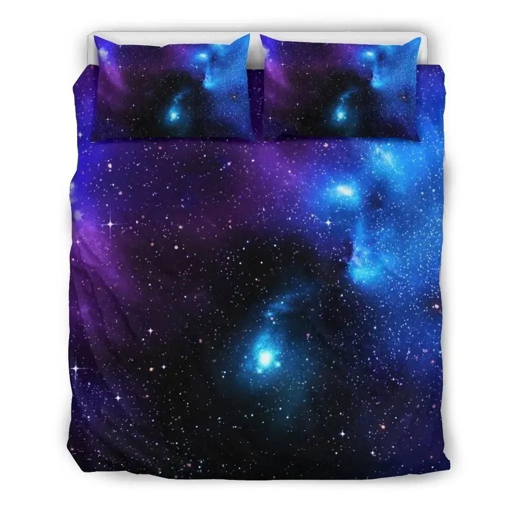 Dark Purple Blue Galaxy Space Print Duvet Cover Bedding Set