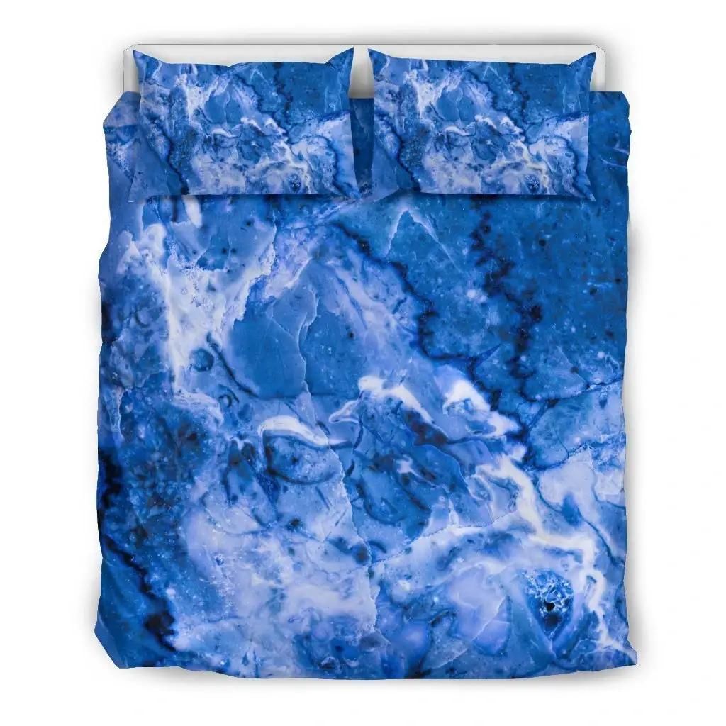 Blue Sapphire Marble Print Duvet Cover Bedding Set