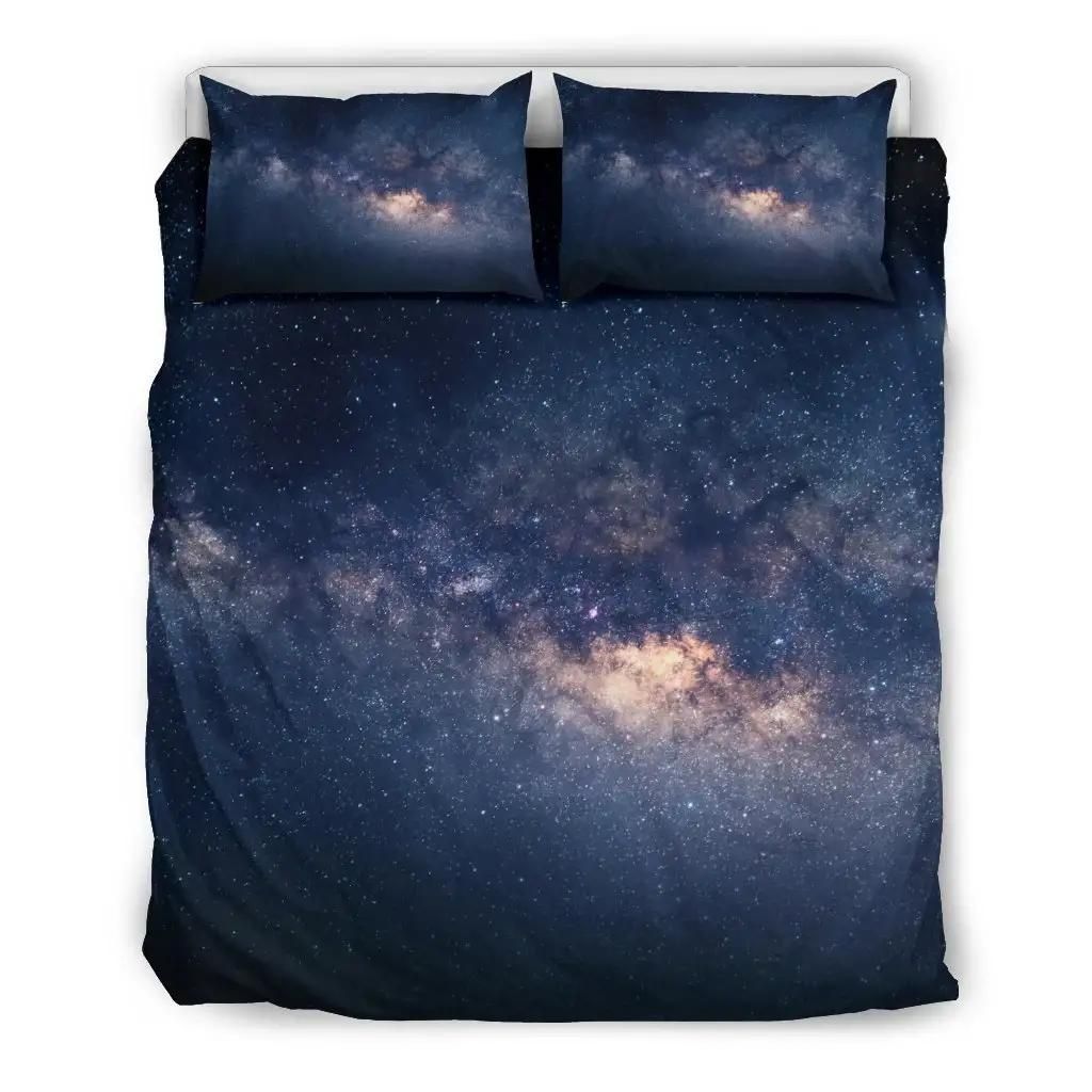 Dark Milky Way Galaxy Space Print Duvet Cover Bedding Set