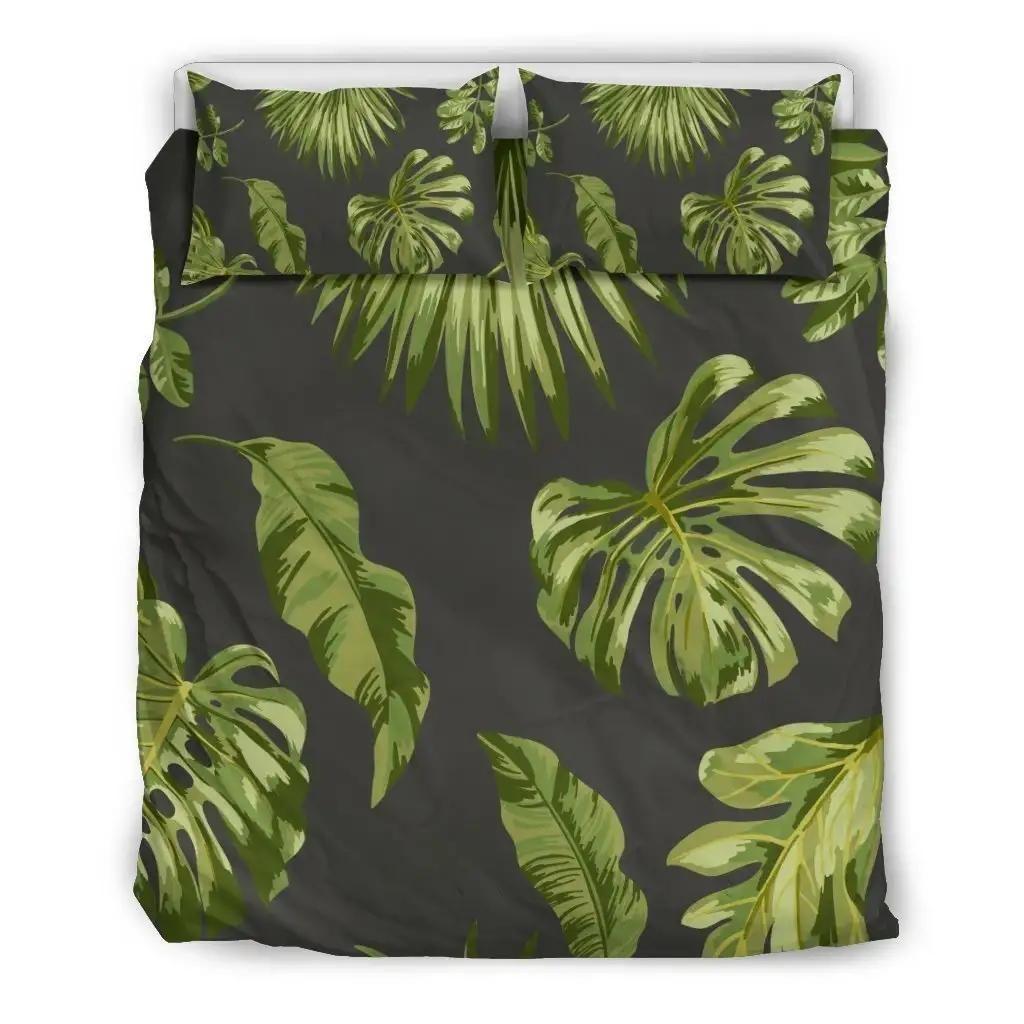 Dark Tropical Leaf Pattern Print Duvet Cover Bedding Set