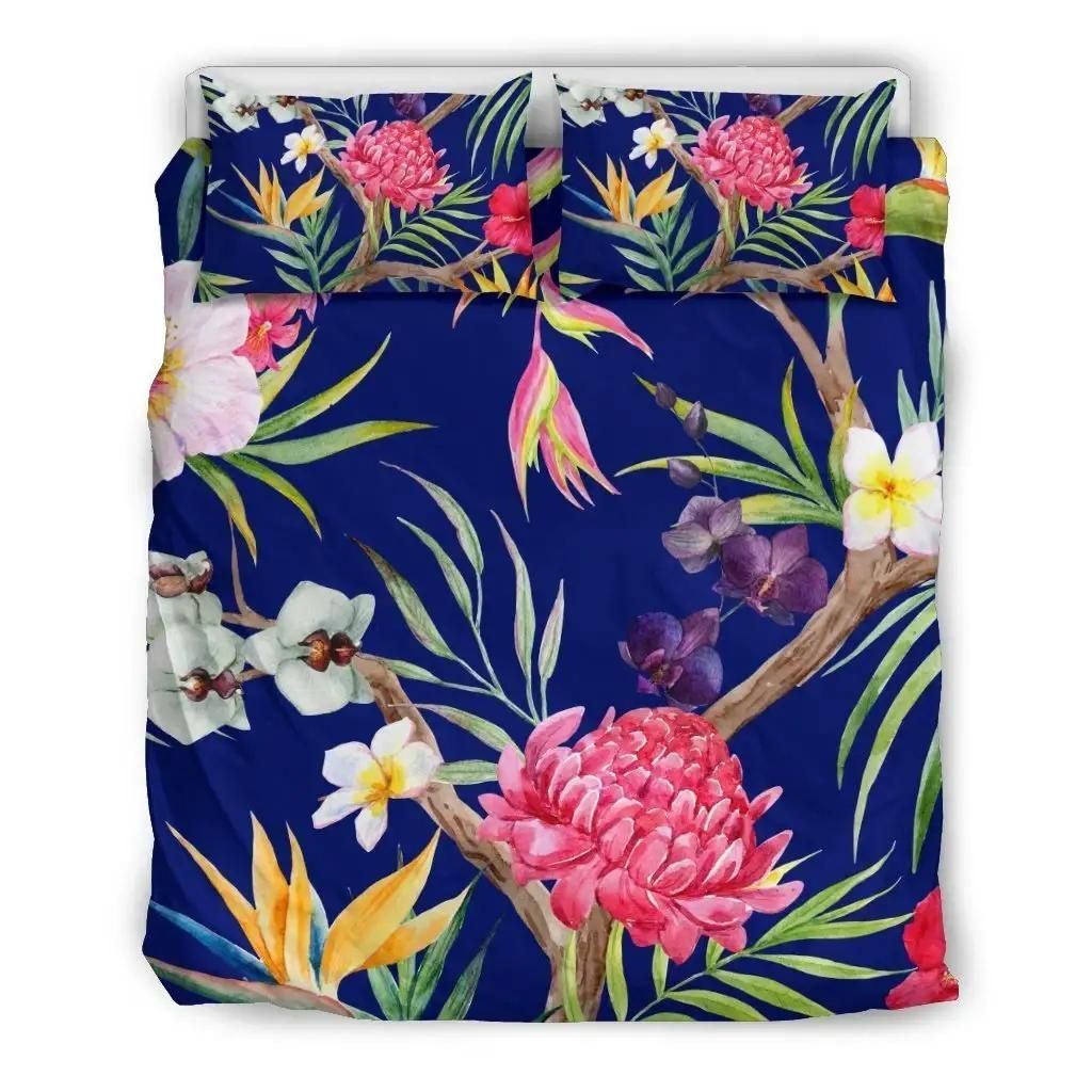 Watercolor Tropical Flower Pattern Print Duvet Cover Bedding Set