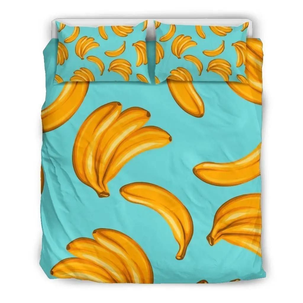 Blue Banana Pattern Print Duvet Cover Bedding Set