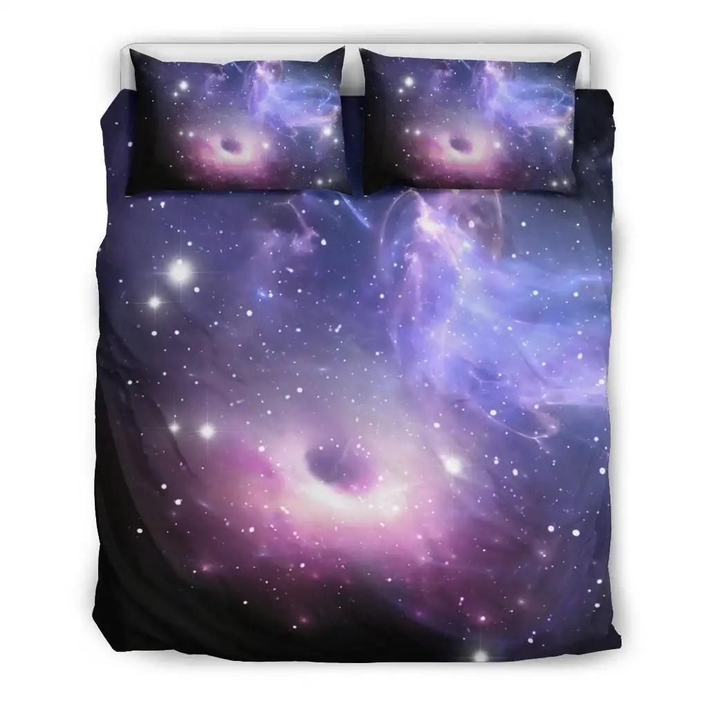 Dark Light Purple Galaxy Space Print Duvet Cover Bedding Set