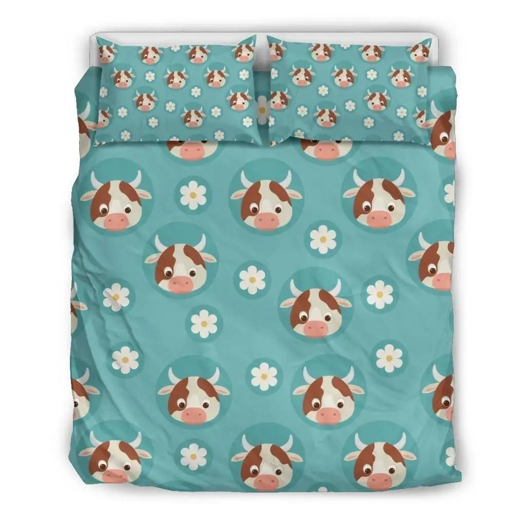 Cute Cow And Daisy Flower Pattern Print Duvet Cover Bedding Set