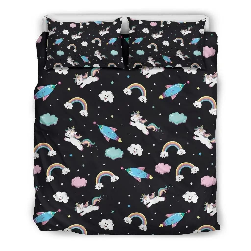 Star Space Unicorn Pattern Print Duvet Cover Bedding Set