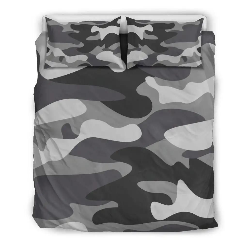 Grey And White Camouflage Print Duvet Cover Bedding Set