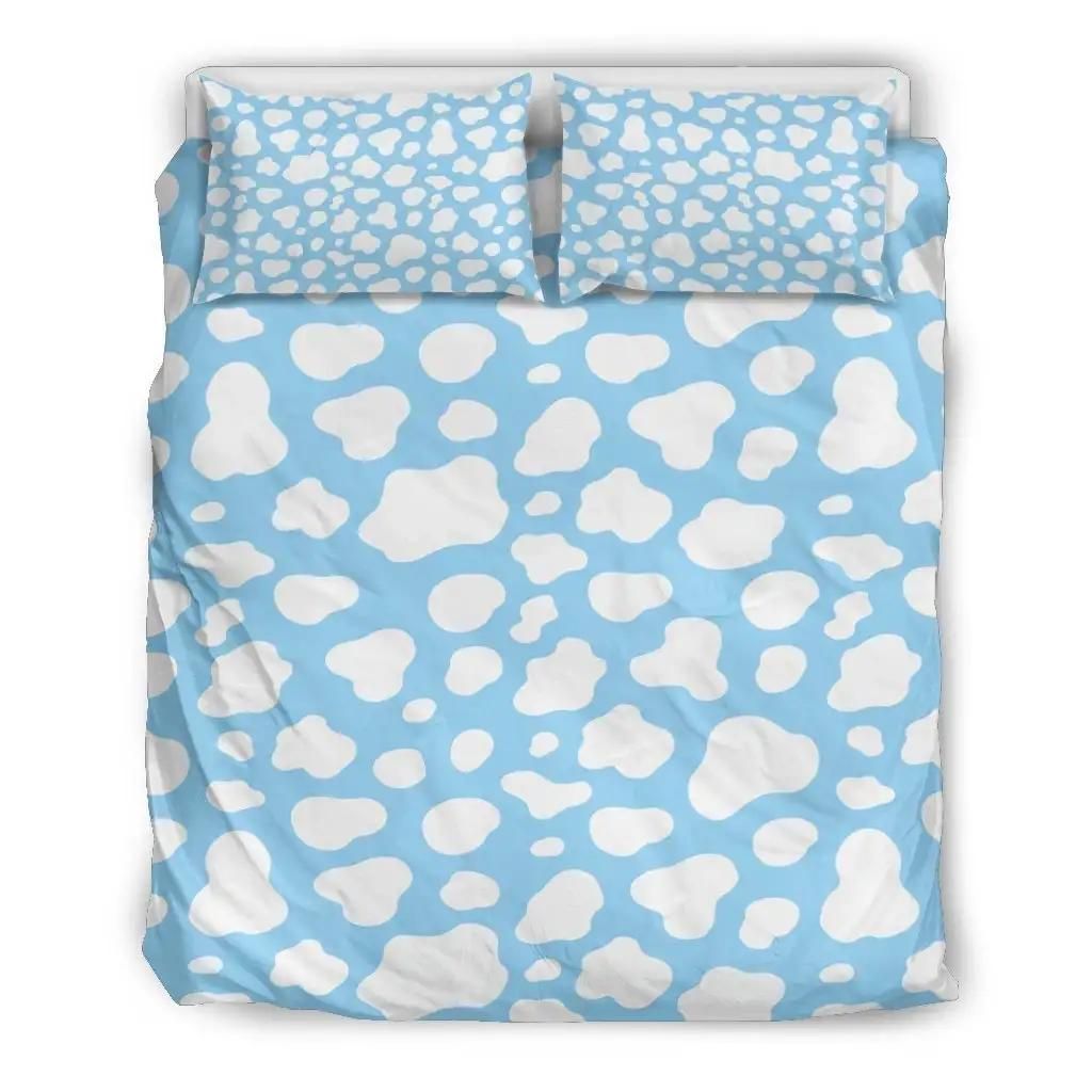 White And Blue Cow Print Duvet Cover Bedding Set