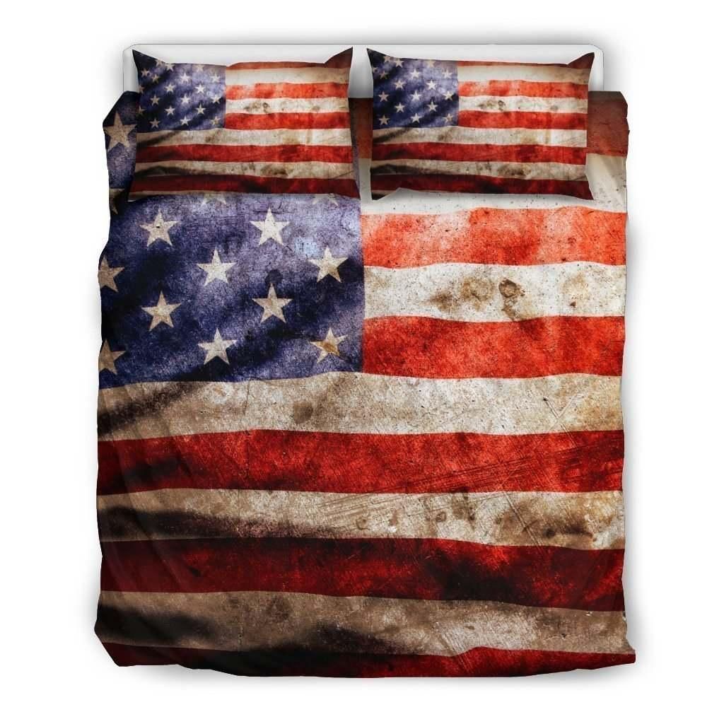 Old Wrinkled American Flag Patriotic Duvet Cover Bedding Set