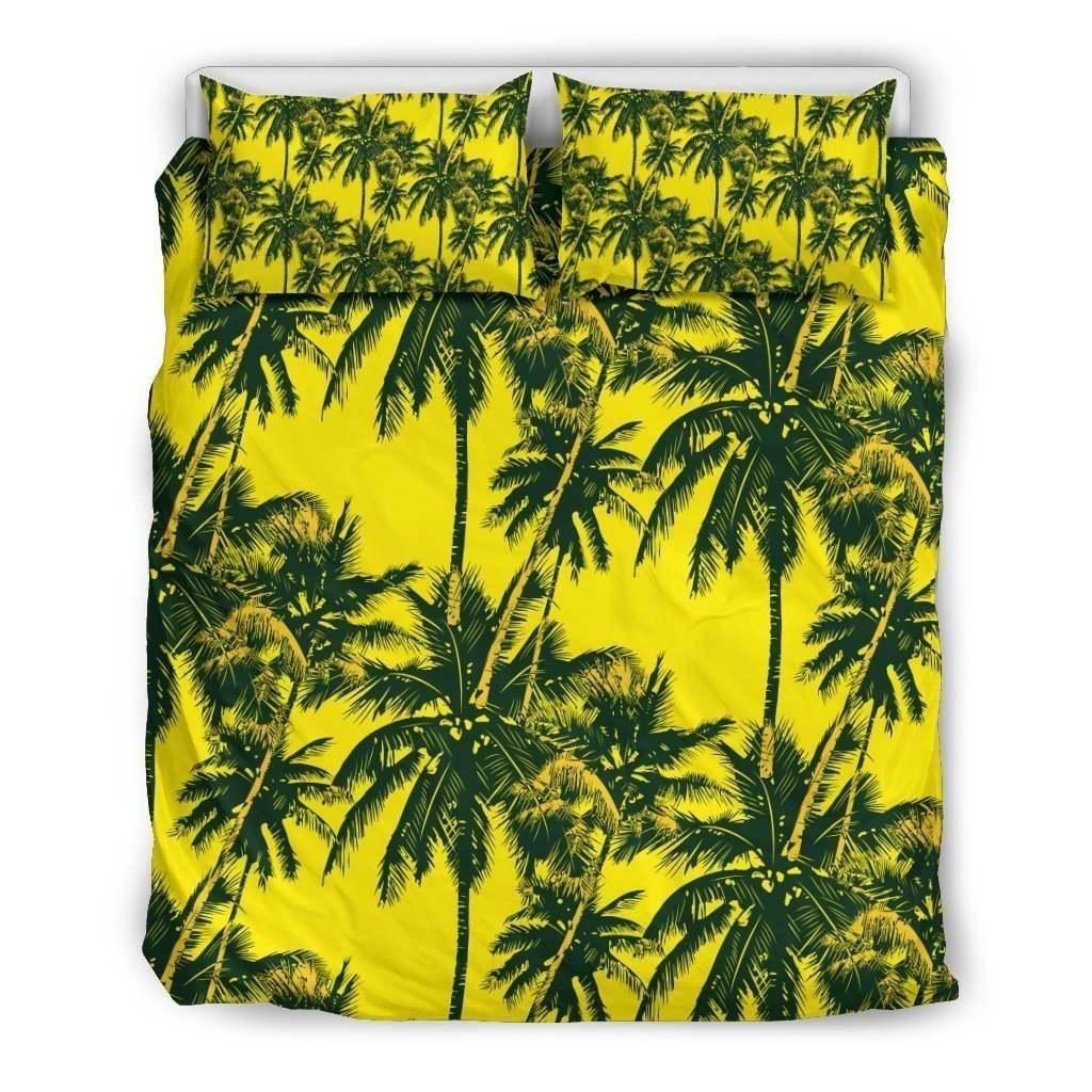 Yellow Palm Tree Pattern Print Duvet Cover Bedding Set