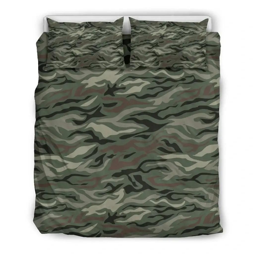 Green Camo Zebra Pattern Print Duvet Cover Bedding Set