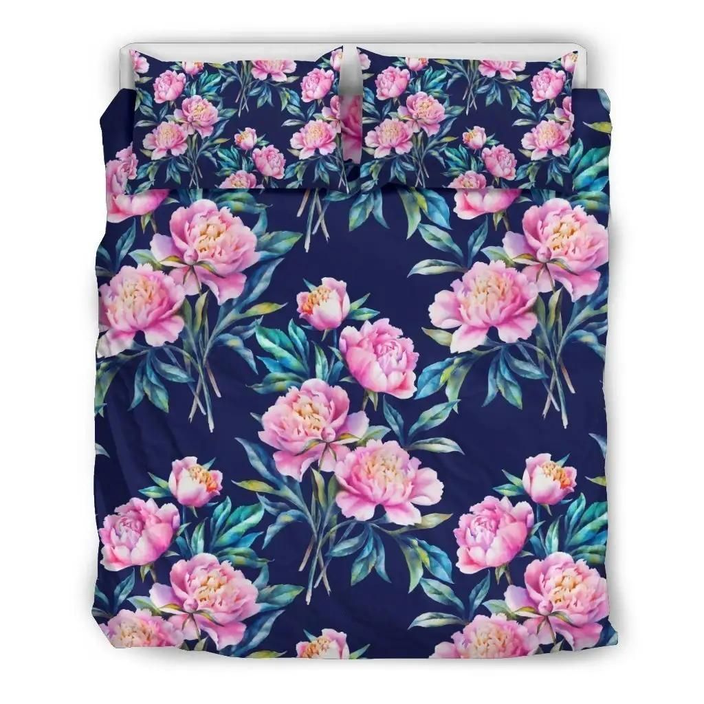 Pink Peony Floral Flower Pattern Print Duvet Cover Bedding Set