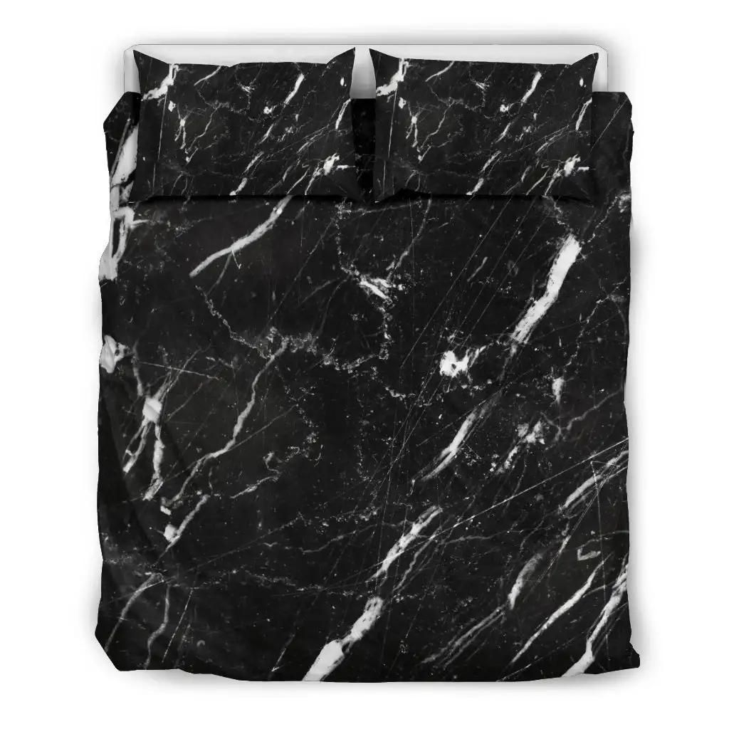 Black White Scratch Marble Print Duvet Cover Bedding Set