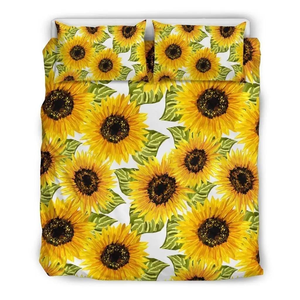 Doodle Sunflower Pattern Print Duvet Cover Bedding Set