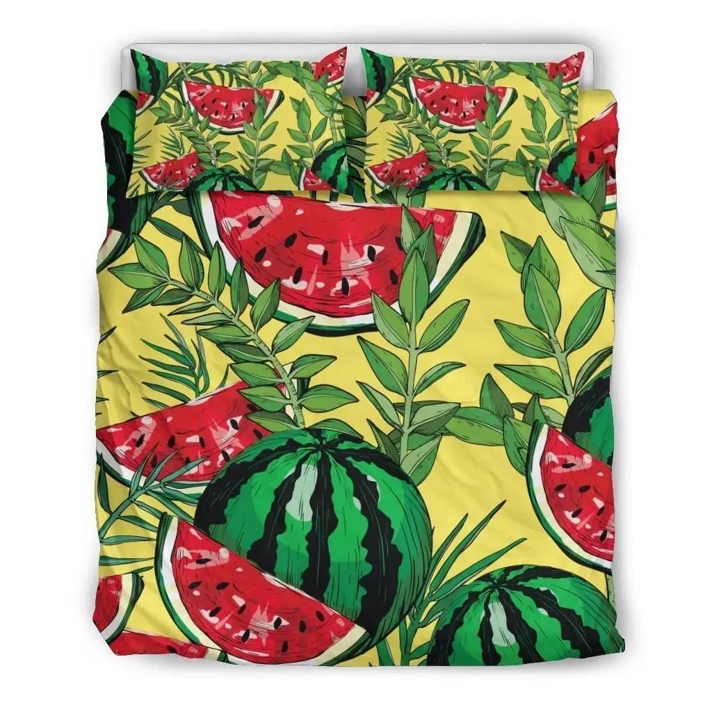Leaf Watermelon Pieces Pattern Print Duvet Cover Bedding Set
