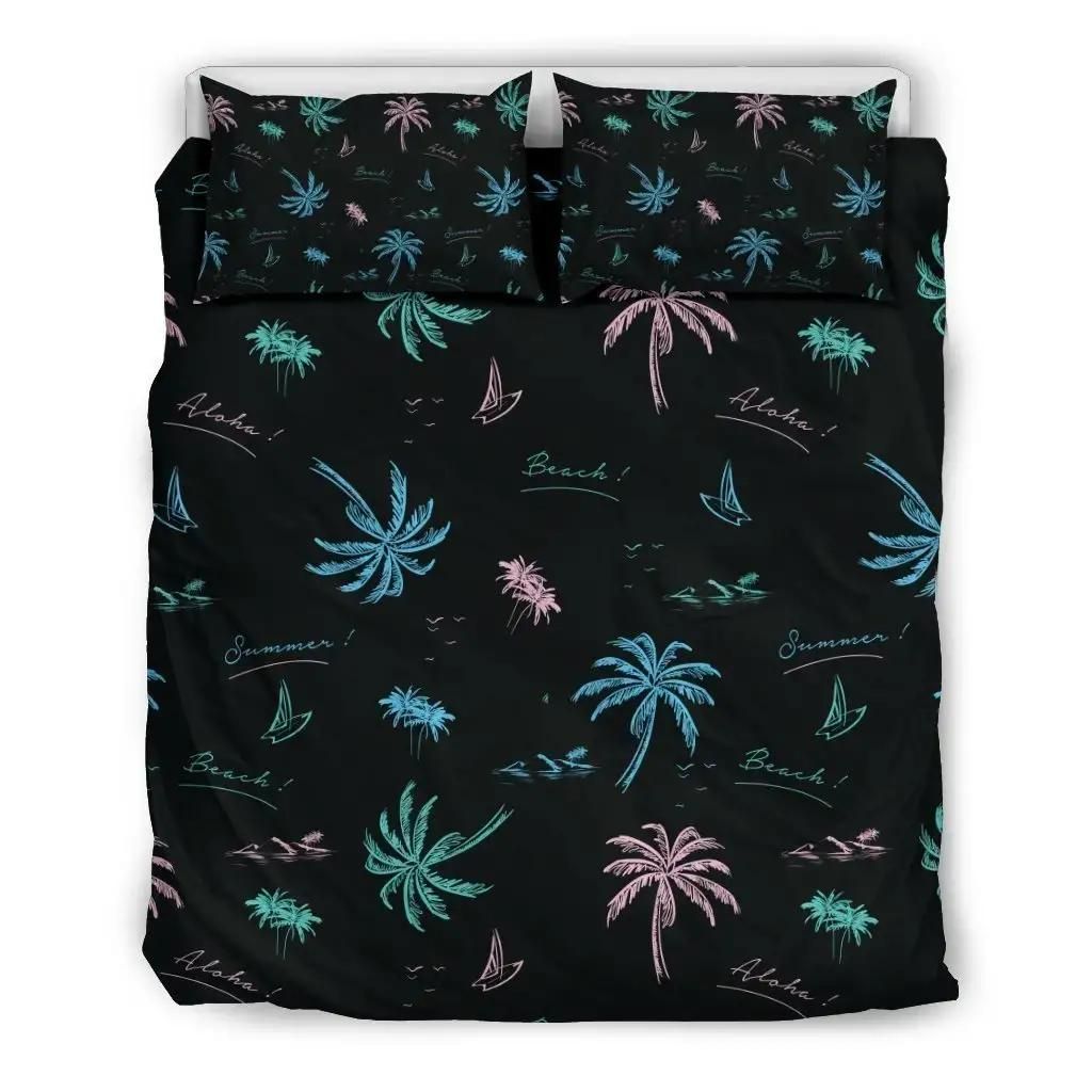 Palm Tree Summer Beach Pattern Print Duvet Cover Bedding Set