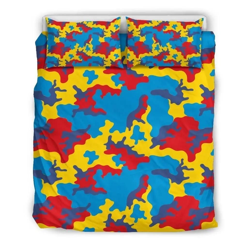 Red Yellow And Blue Camouflage Print Duvet Cover Bedding Set
