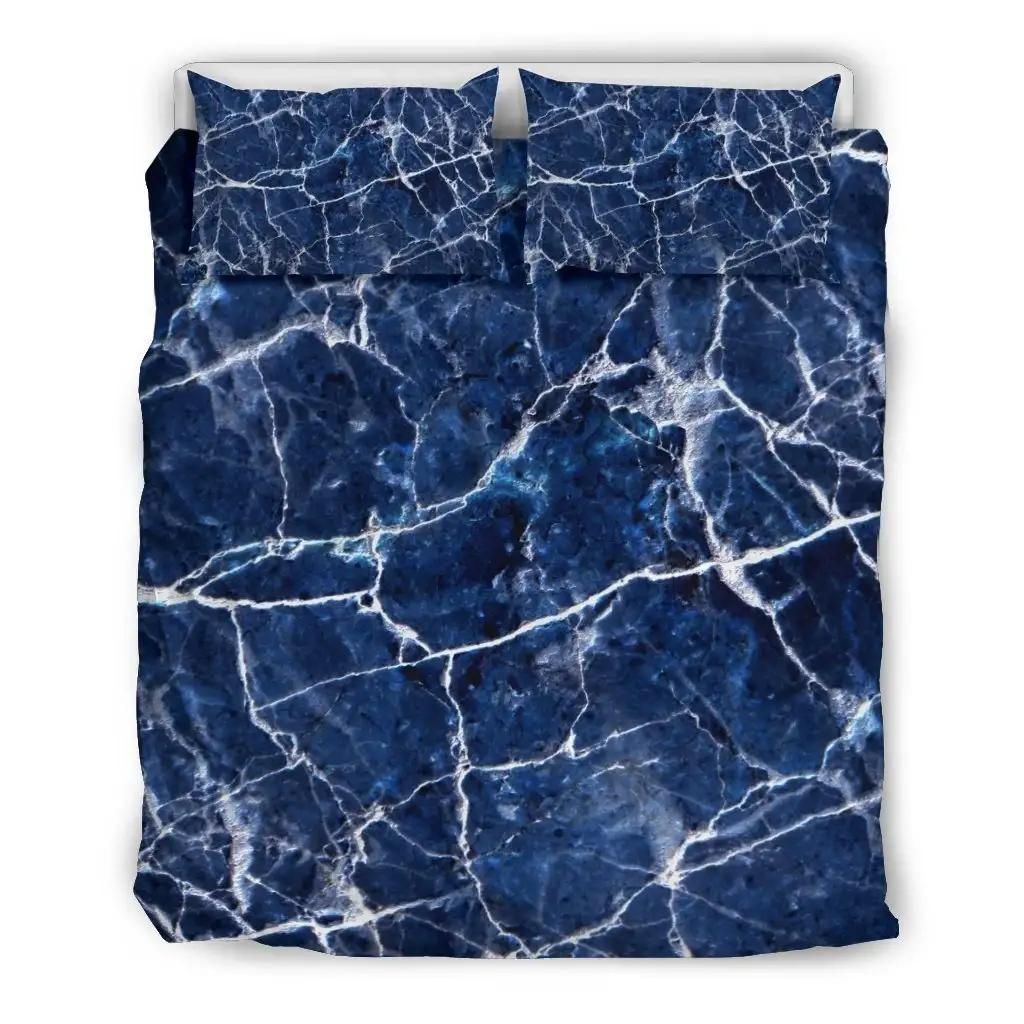 Blue White Marble Print Duvet Cover Bedding Set