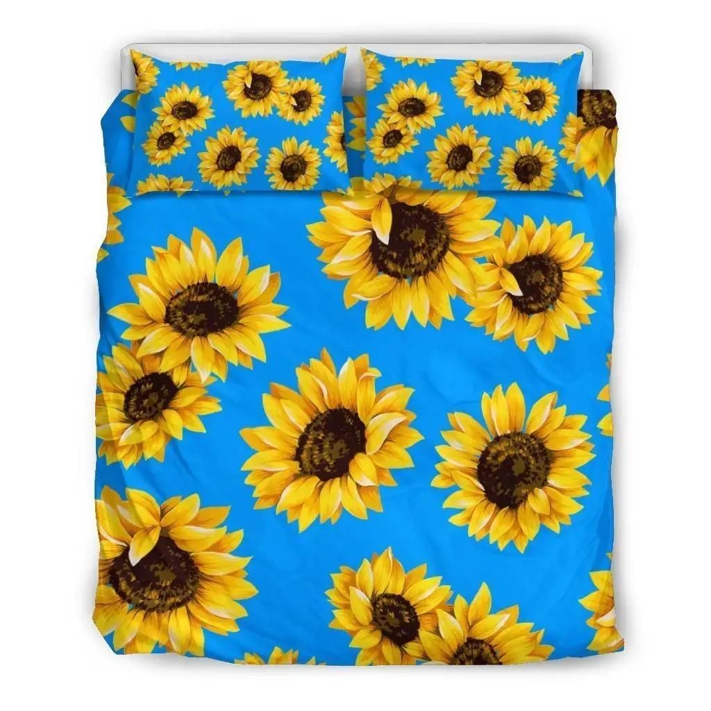 Blue Sunflower Pattern Print Duvet Cover Bedding Set