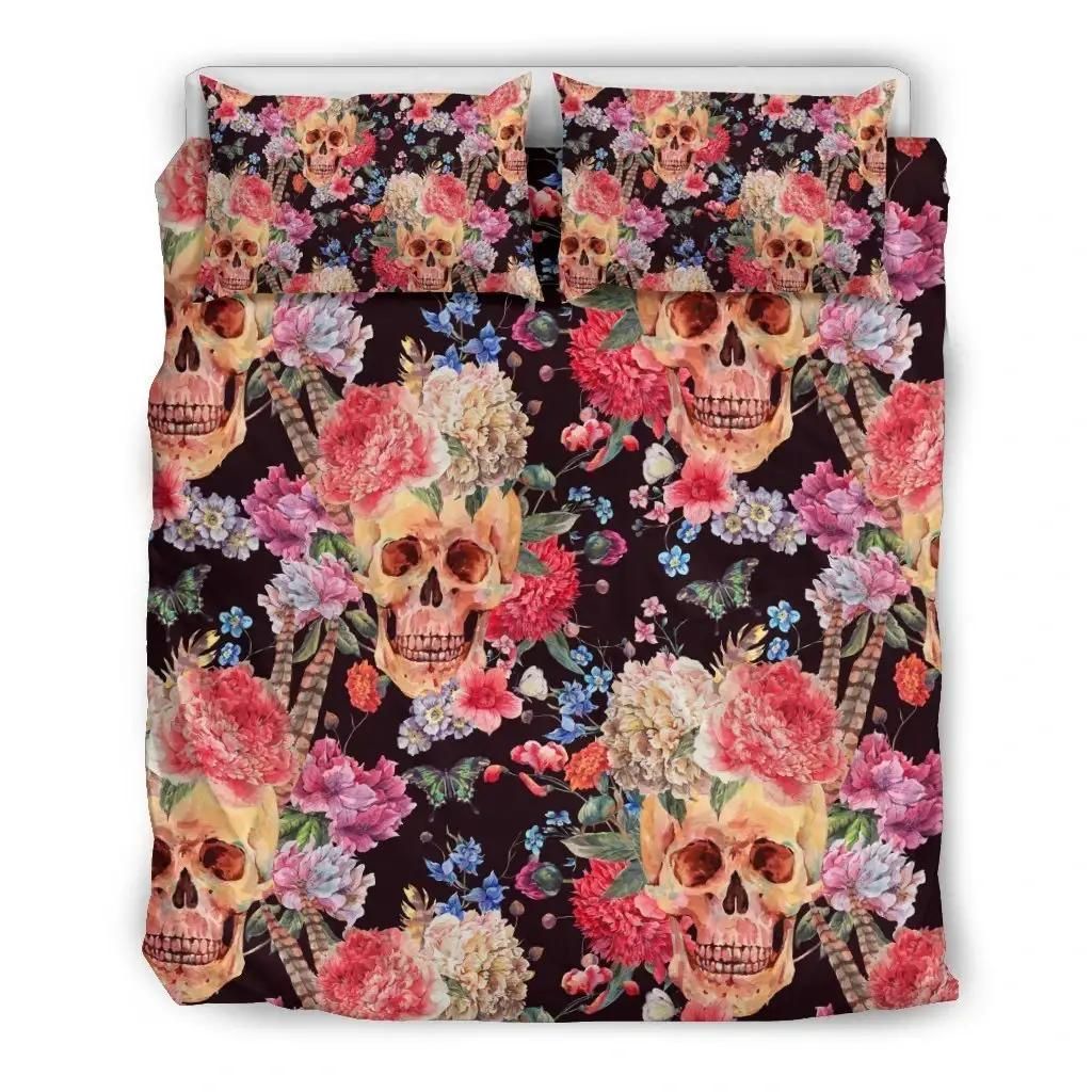 Blossom Peony Skull Pattern Print Duvet Cover Bedding Set
