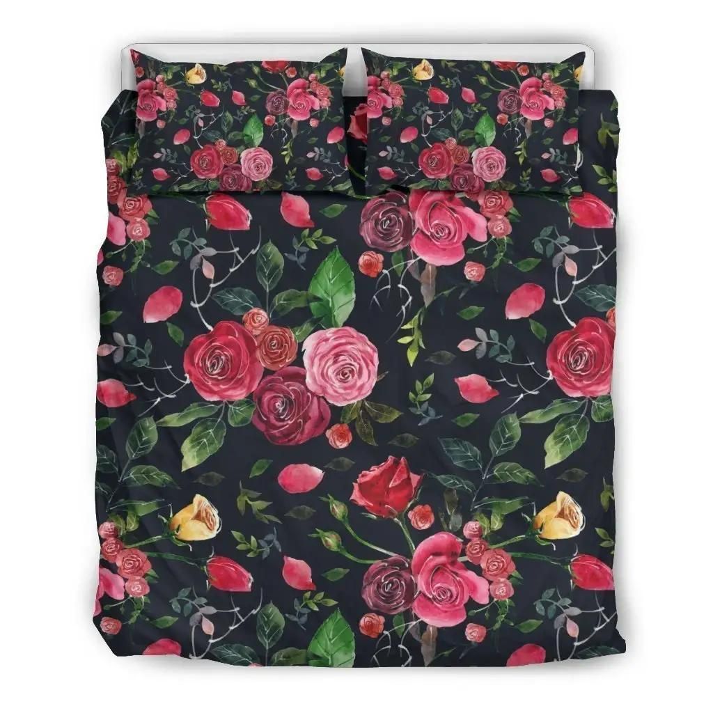 Roses Floral Flower Pattern Print Duvet Cover Bedding Set