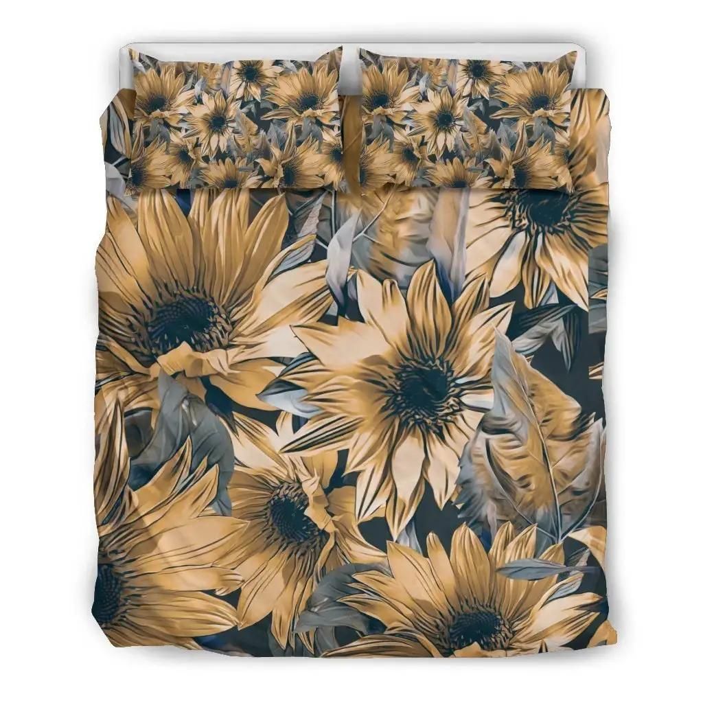 Vintage Sunflower Pattern Print Duvet Cover Bedding Set