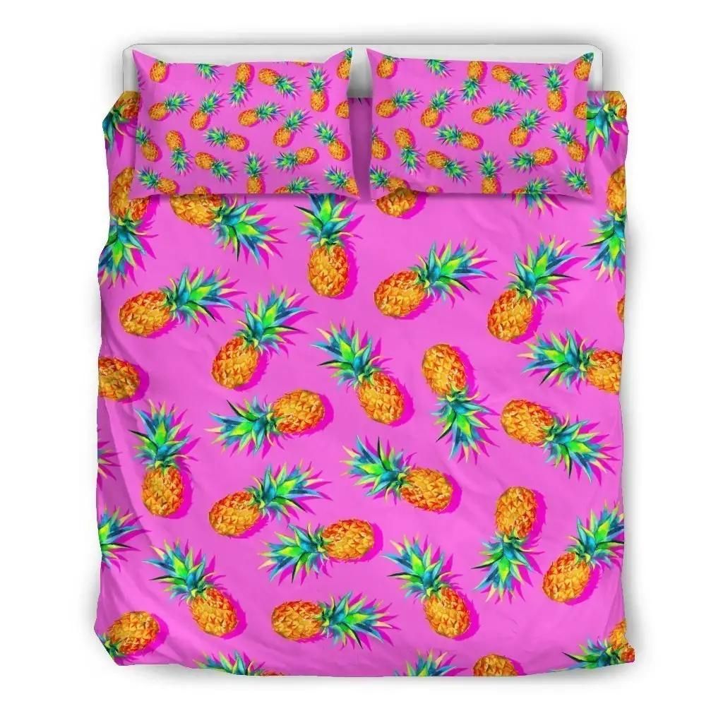 Hot Pink Pineapple Pattern Print Duvet Cover Bedding Set