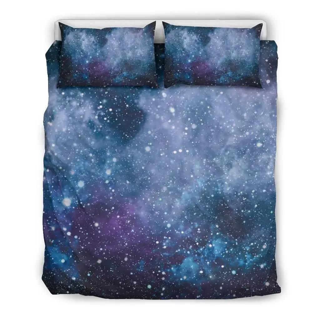 Blue Cloud Starfield Galaxy Space Print Duvet Cover Bedding Set