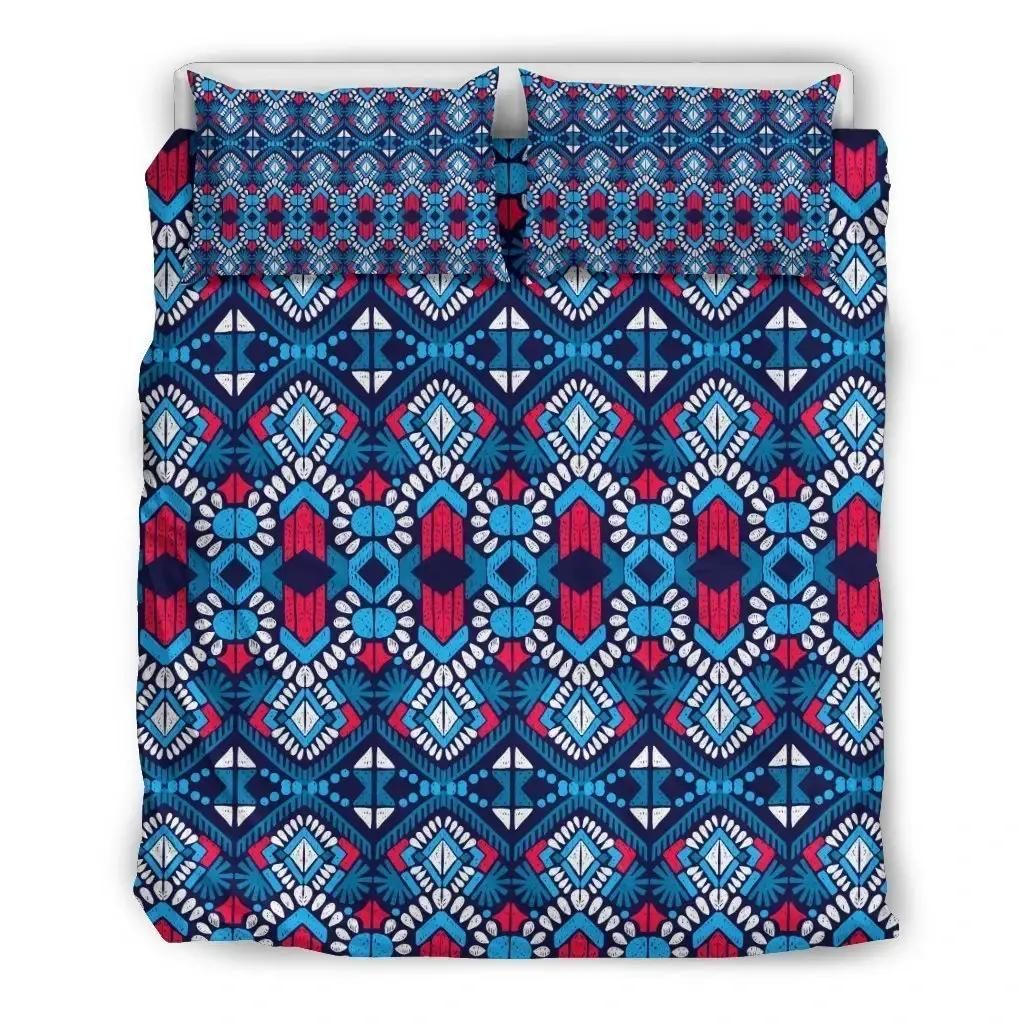 Blue And Red Aztec Pattern Print Duvet Cover Bedding Set