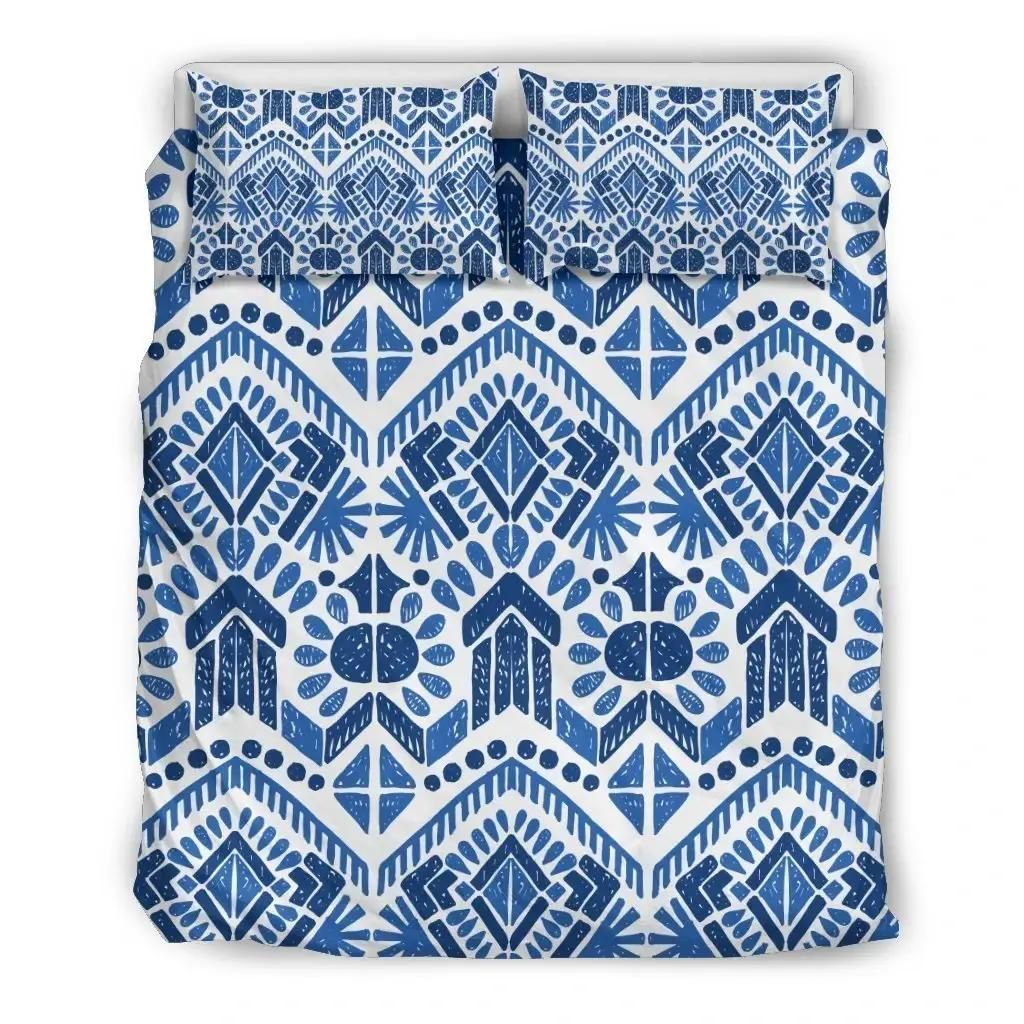 Blue And White Aztec Pattern Print Duvet Cover Bedding Set