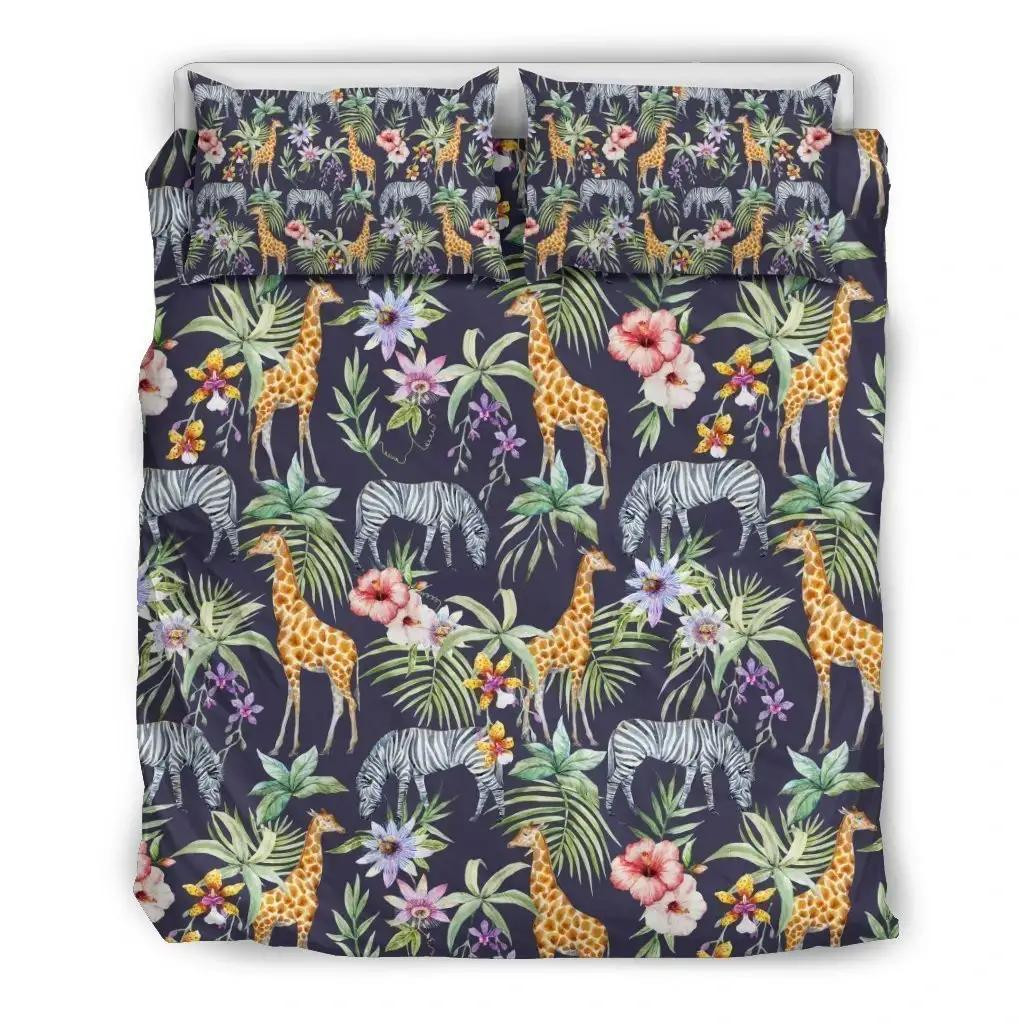 Tropical Zebra Giraffe Pattern Print Duvet Cover Bedding Set