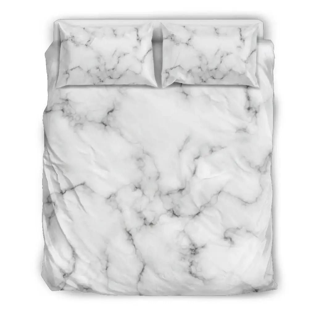 White Grey Smoke Marble Print Duvet Cover Bedding Set