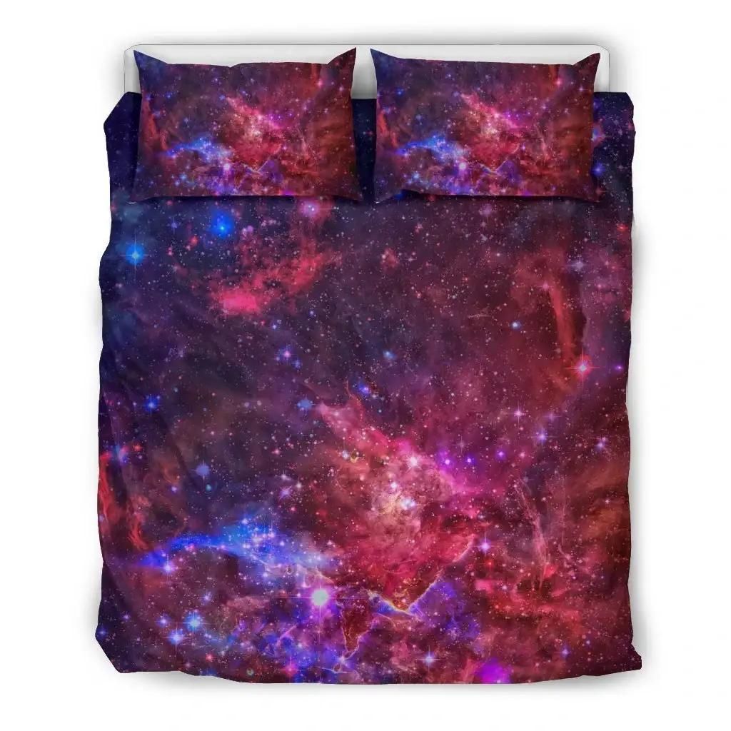 Red Purple Nebula Galaxy Space Print Duvet Cover Bedding Set