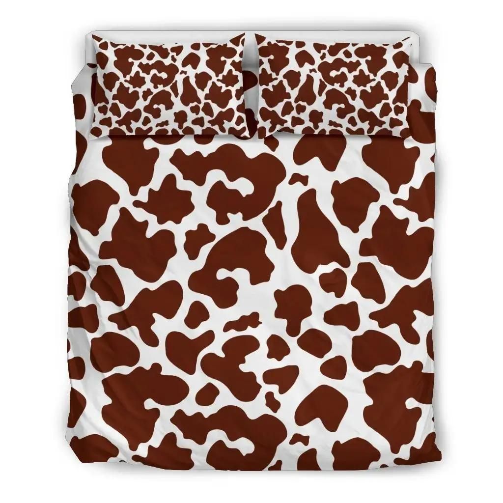 Chocolate Brown And White Cow Print Duvet Cover Bedding Set