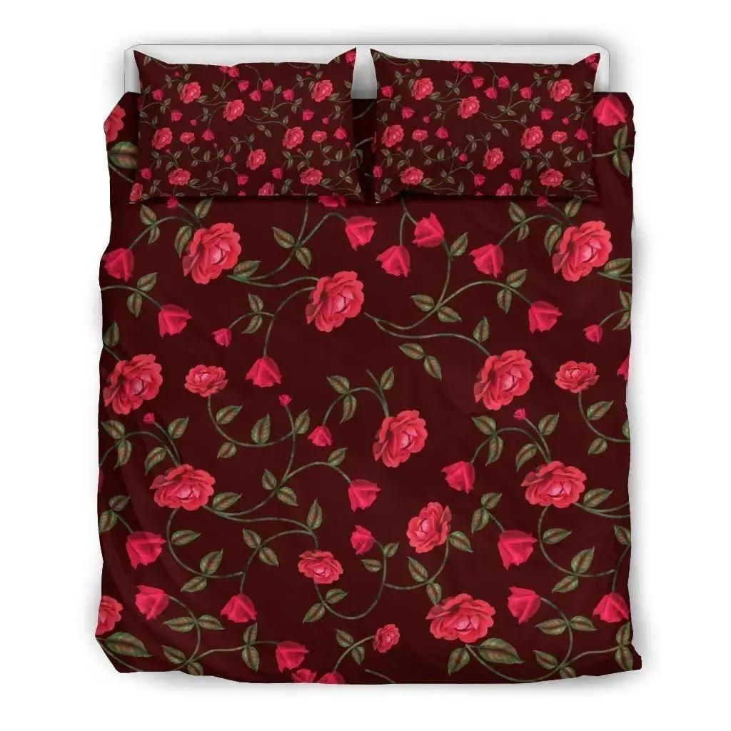 Red Rose Floral Flower Pattern Print Duvet Cover Bedding Set