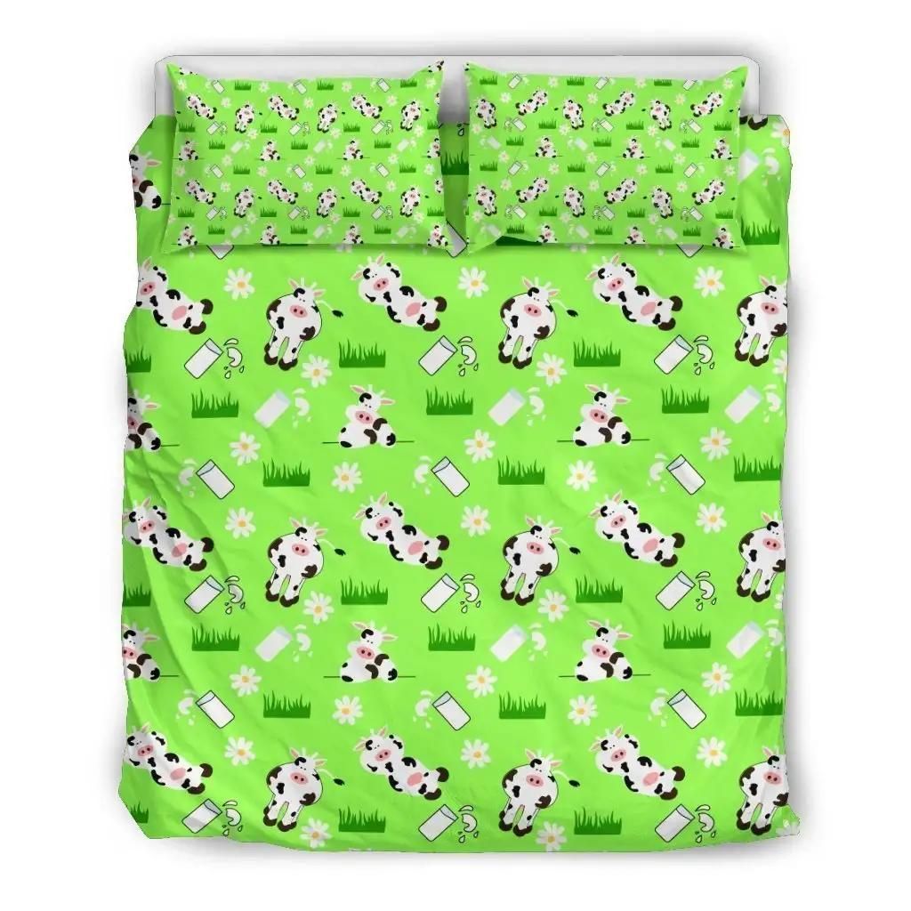 Cartoon Daisy And Cow Pattern Print Duvet Cover Bedding Set