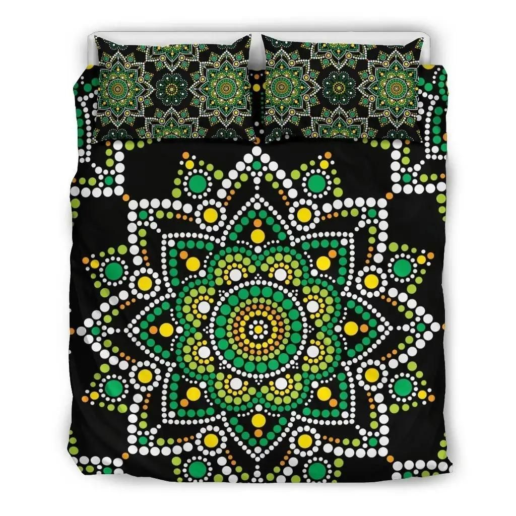 Green White Dot Mandala Print Duvet Cover Bedding Set