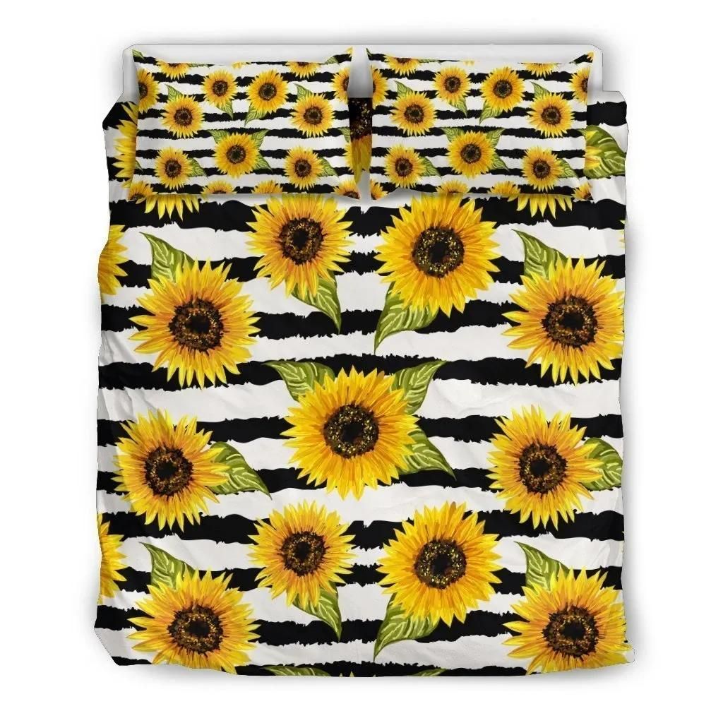 Sunflower Striped Pattern Print Duvet Cover Bedding Set