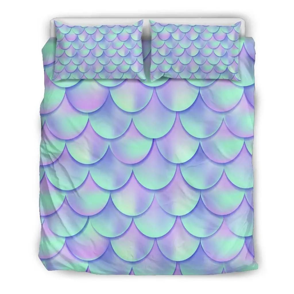 Blue Mermaid Scales Pattern Print Duvet Cover Bedding Set
