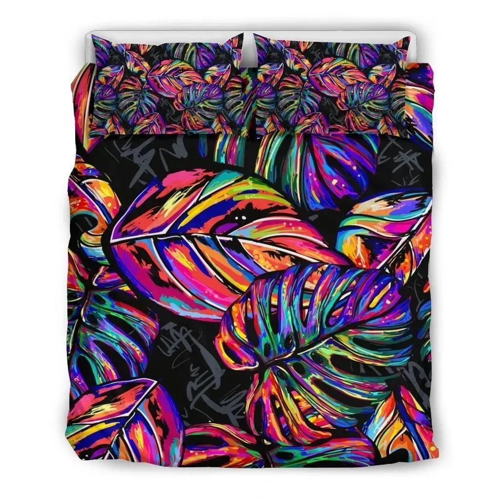 Colorful Leaf Tropical Pattern Print Duvet Cover Bedding Set