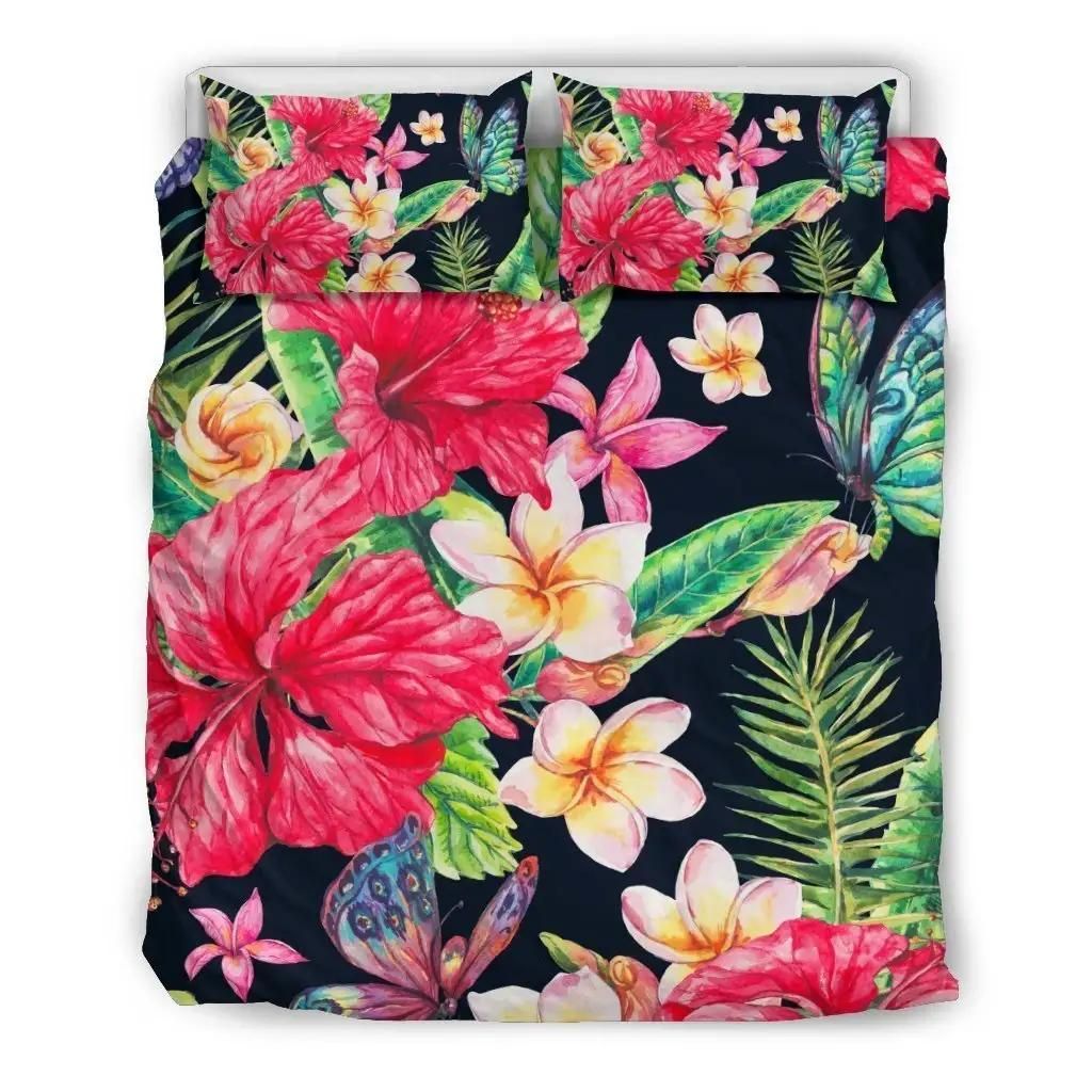 Exotic Hibiscus Flowers Pattern Print Duvet Cover Bedding Set
