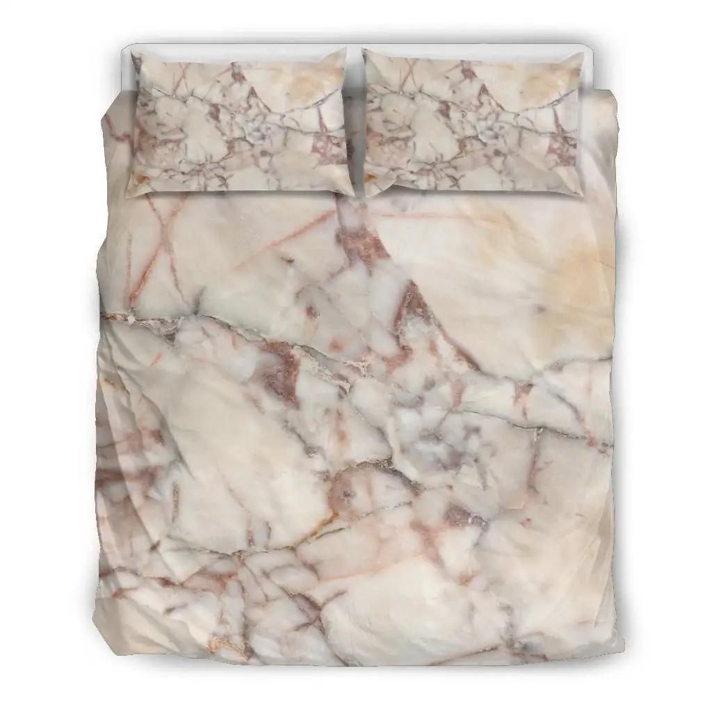 Brown Beige Marble Print Duvet Cover Bedding Set