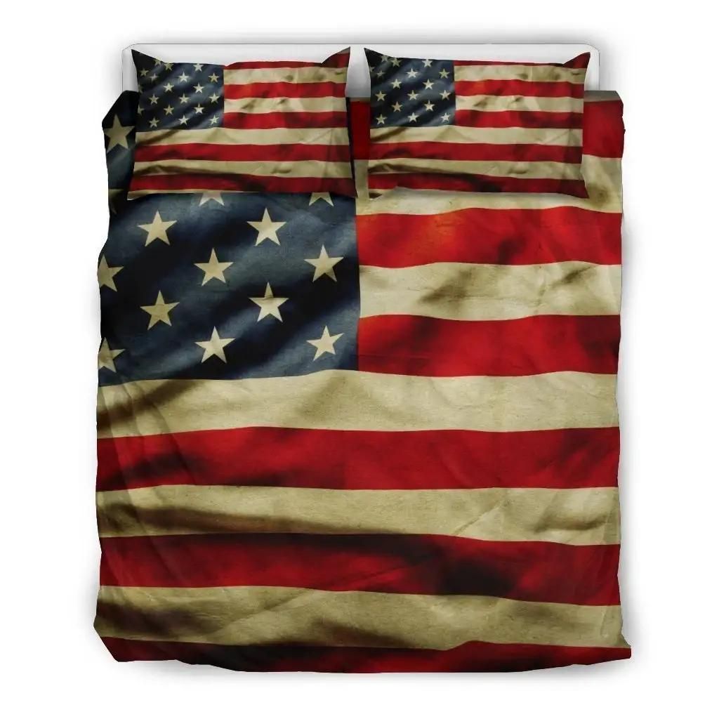 Vintage American Flag Patriotic Duvet Cover Bedding Set