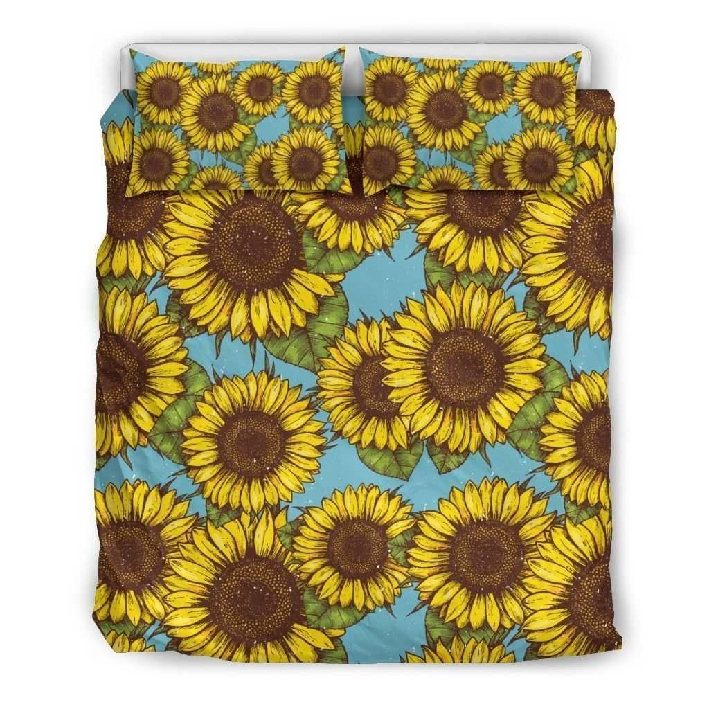 Blue Vintage Sunflower Pattern Print Duvet Cover Bedding Set