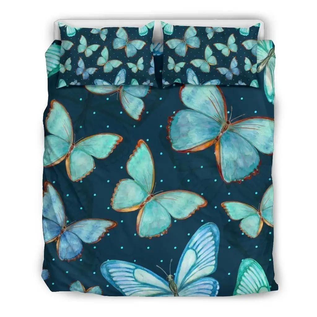 Watercolor Blue Butterfly Pattern Print Duvet Cover Bedding Set