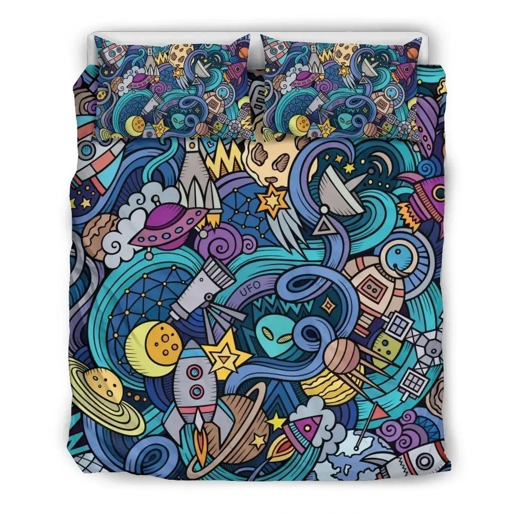 Abstract Cartoon Galaxy Space Print Duvet Cover Bedding Set